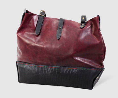 Large shopper handmade leather bag in burgundy color