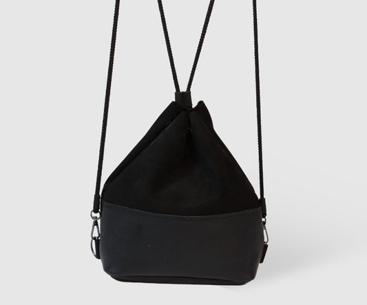 Mini backpack made of black suede and genuine leather, black women backpack