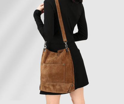 BOHO style Brown suede shoulder women bag traditional shape