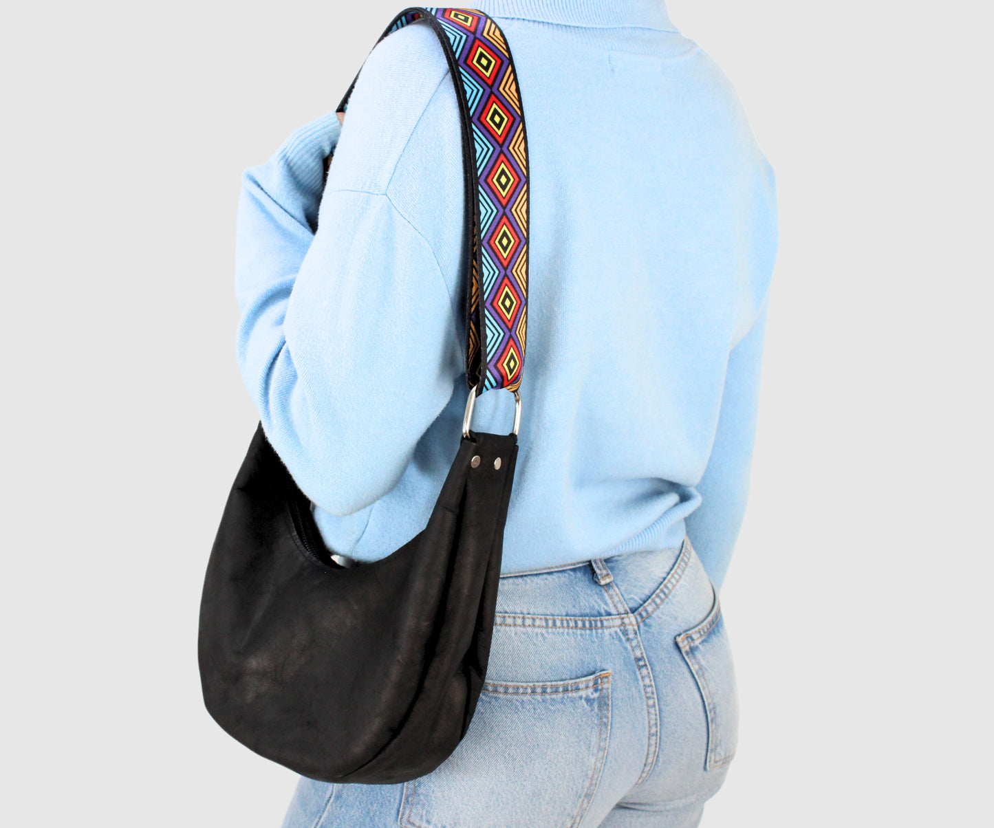 Half moon leather shoulder bag, BOHO style bag, Women hobo bag