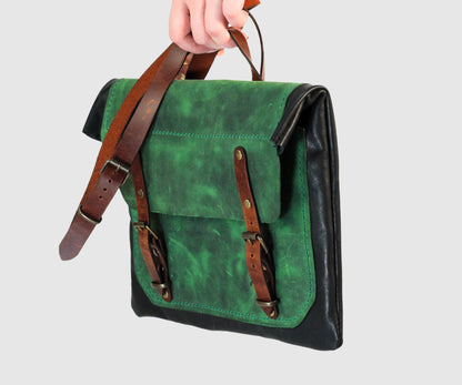 Leather suede laptop bag 13 inches in deep green color