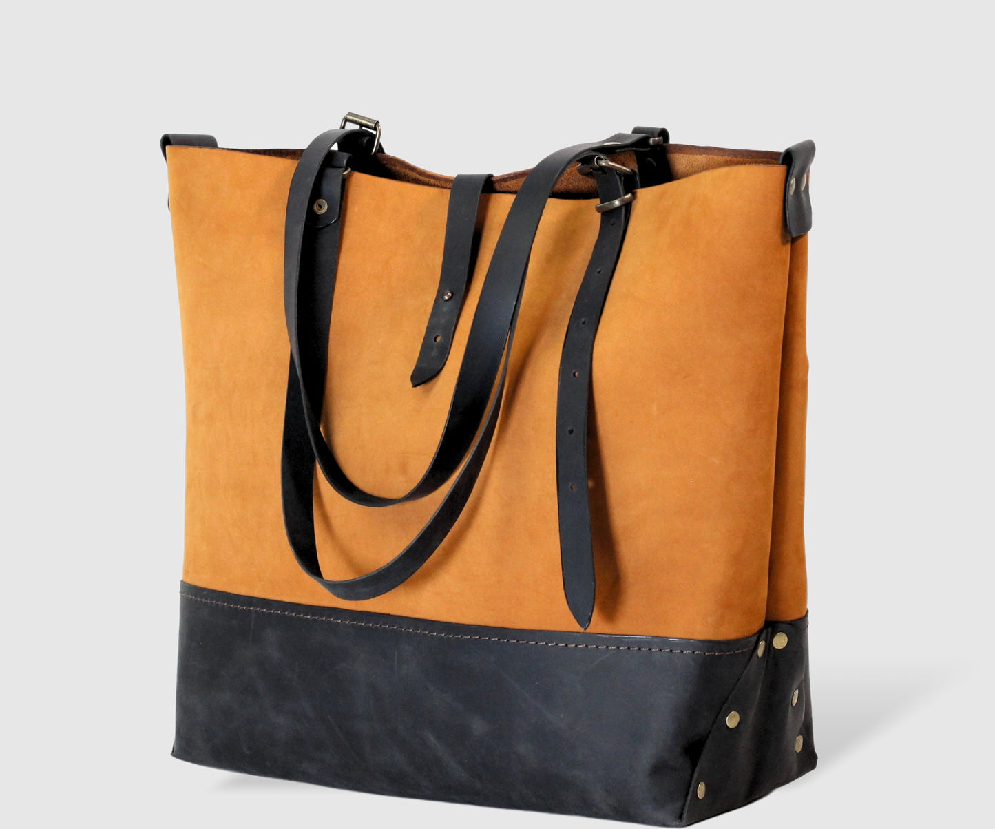 Large handmade leather suede bag in honey color made of nubuck