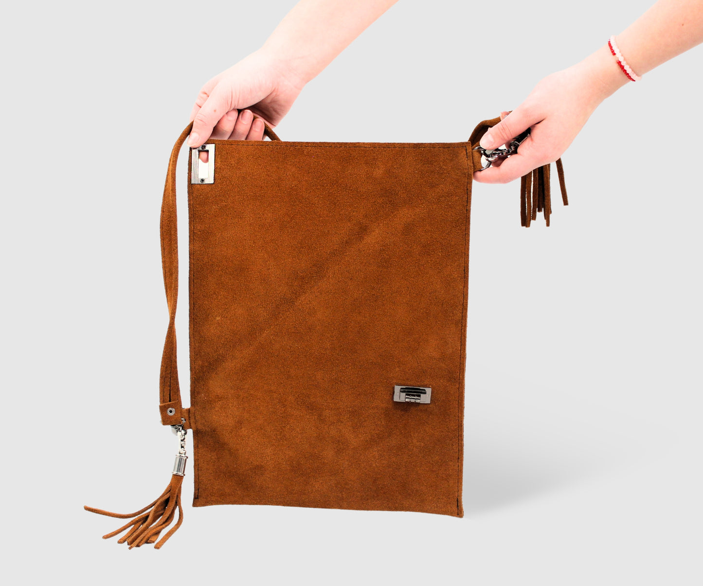 Brown Suede Triangle Shoulder purse, suede leather purse, BOHO and HIPPIE style