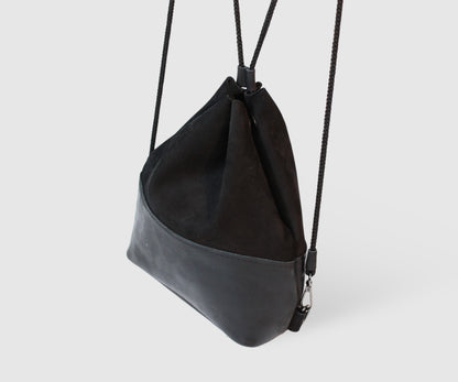 Mini backpack made of black suede and genuine leather, black women backpack