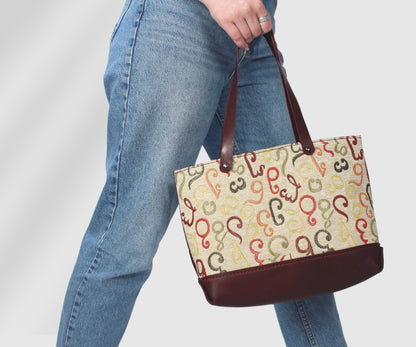 Women's Cherry Alphabet Handbag in natural leather