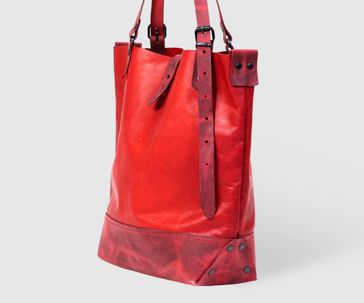 Red leather large shopper shoulder bag