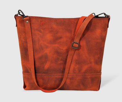 Leather handmade Tote shoulder bag in ginger color