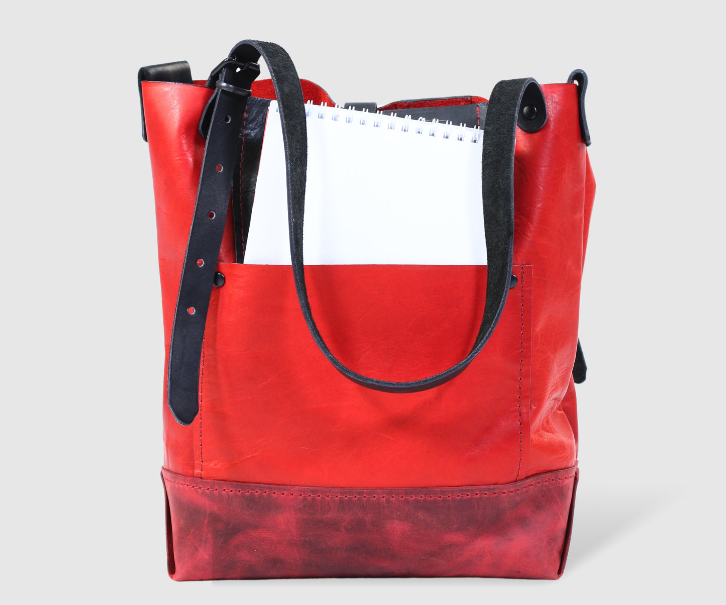 Red leather TOTE shoulder bag with outer pocket