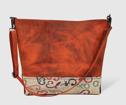 Leather handmade Tote shoulder bag in ginger color