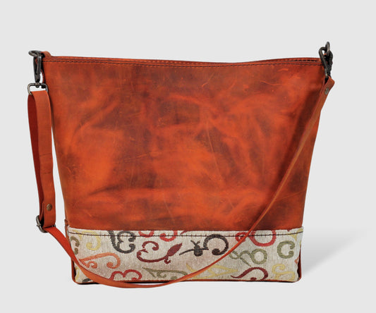 Leather handmade Tote shoulder bag in ginger color