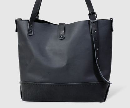 Large black leather TOTE handmade handbag