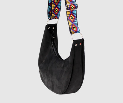 Half moon leather shoulder bag, BOHO style bag, Women hobo bag