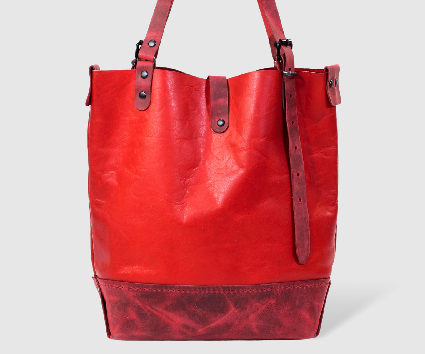 Red leather large shopper shoulder bag