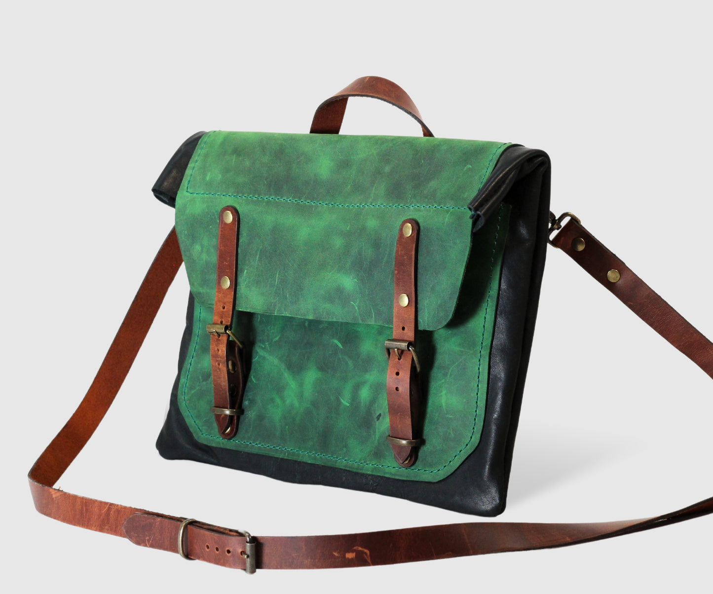 Leather suede laptop bag 13 inches in deep green color