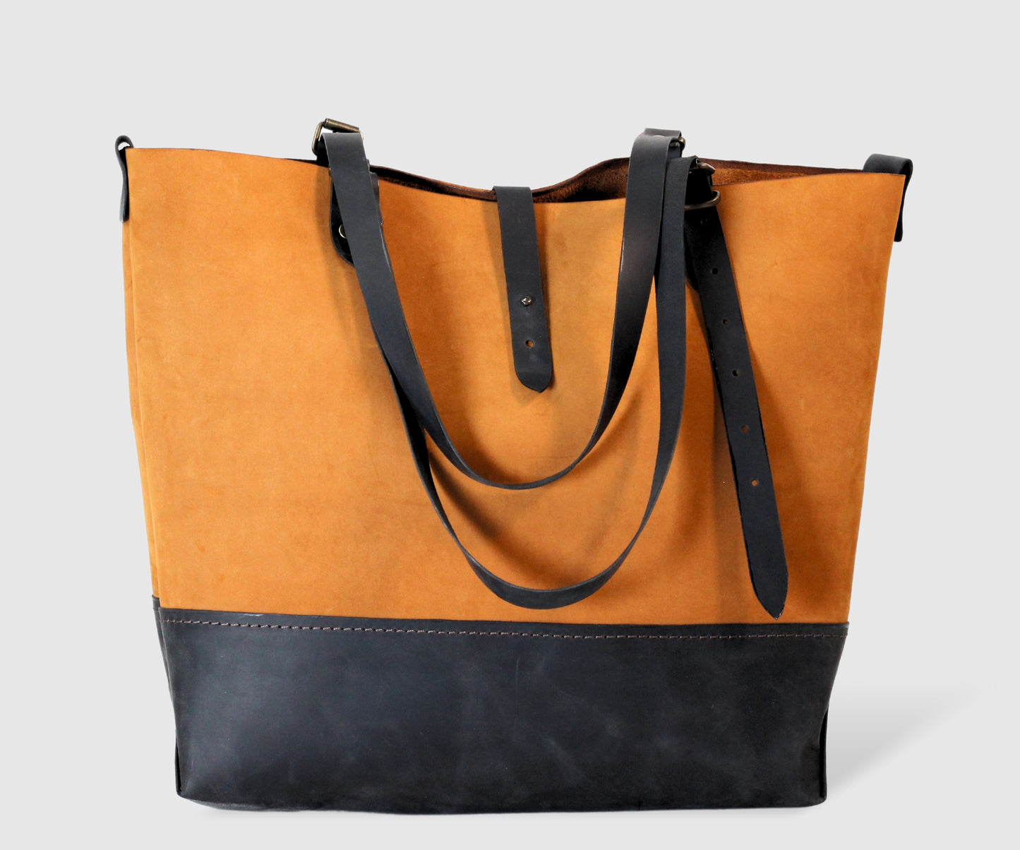 Large handmade leather suede bag in honey color made of nubuck