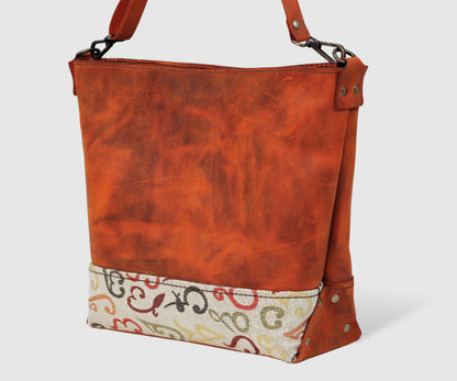 Leather handmade Tote shoulder bag in ginger color