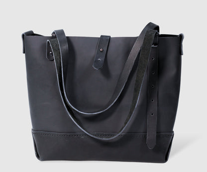 Large black leather TOTE handmade handbag