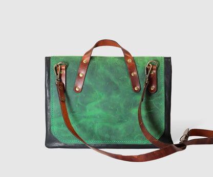 Leather suede laptop bag 13 inches in deep green color