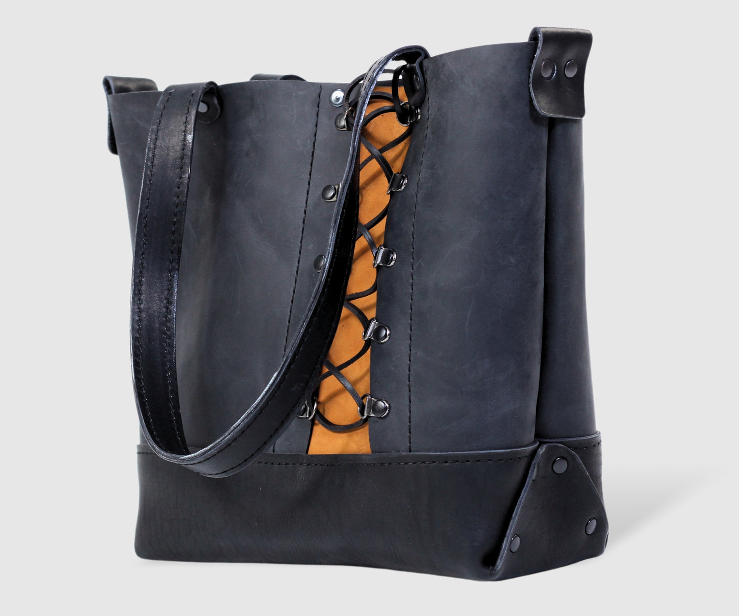 Black women's leather TOTE handmade bag