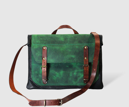 Leather suede laptop bag 13 inches in deep green color