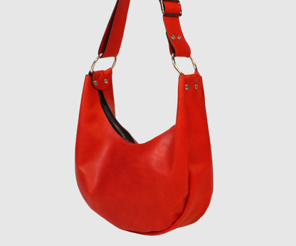 Leather half moon bag handmade women handbag