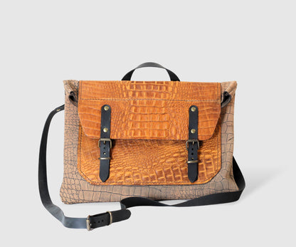 Women's small laptop bag 14-15 inches in natural leather snake print