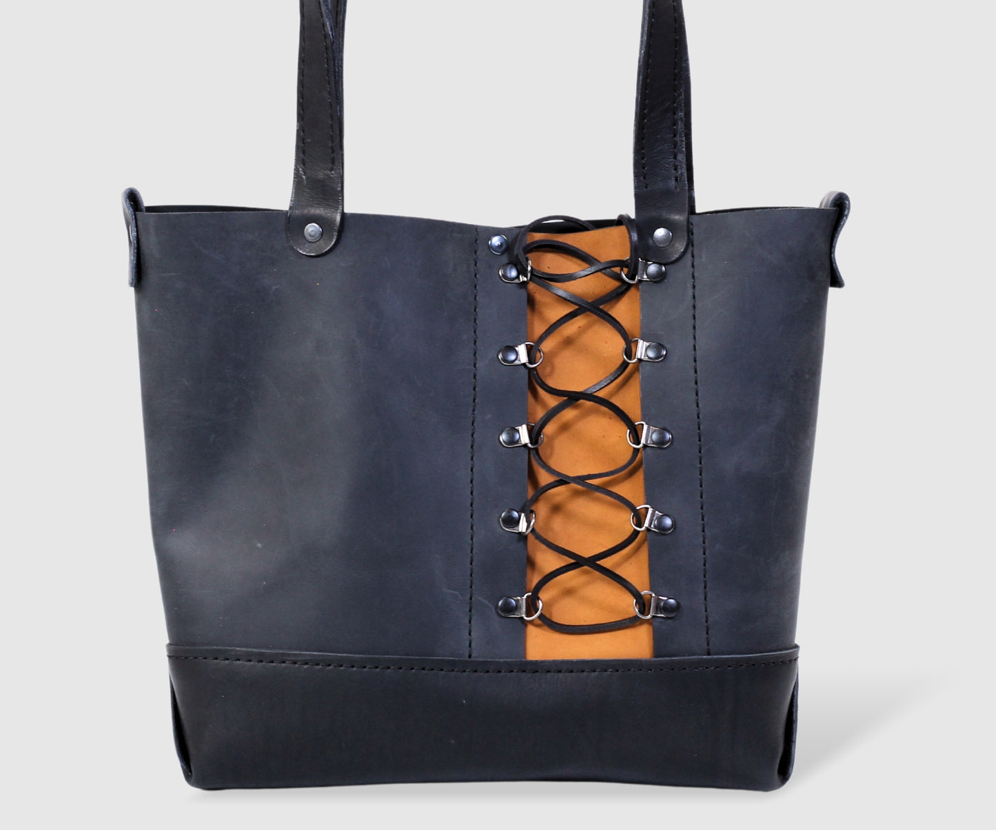 Black women's leather TOTE handmade bag