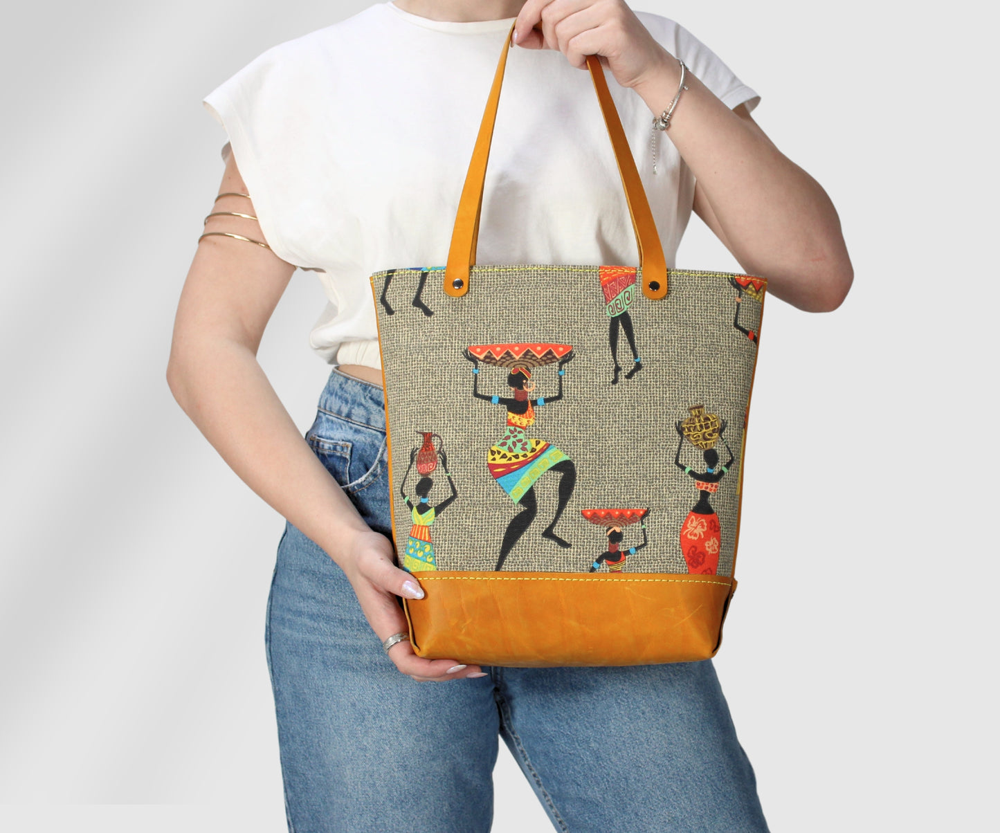 Yellow BOHO style suede leather Tote bag