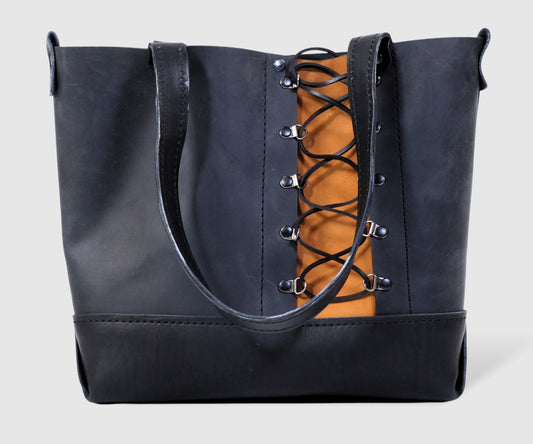 Black women's leather TOTE handmade bag