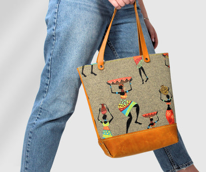 Yellow BOHO style suede leather Tote bag